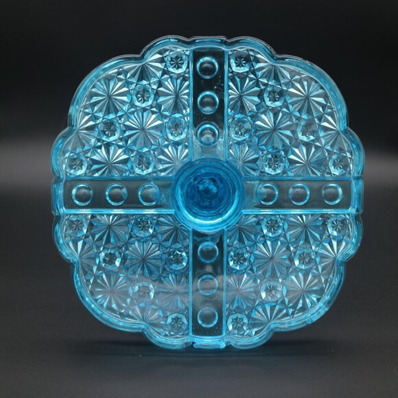 Antique EAPG Uranium Glass Blue Cake Stand | Daisy & Button Cake Stand - Picture 5 of 9